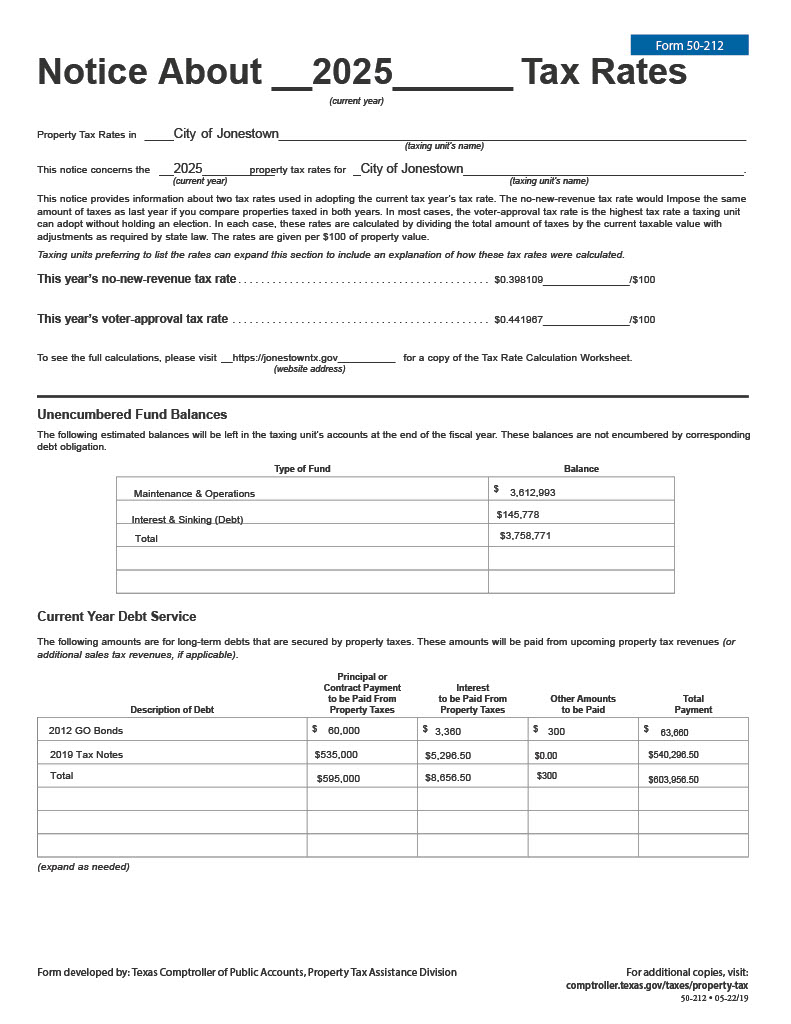 Notice about 2025 Tax Rates, PG 1