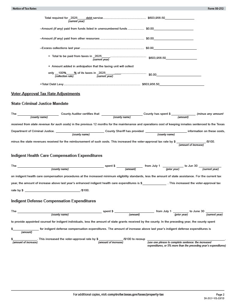 Notice about 2025 Tax Rates, PG 2